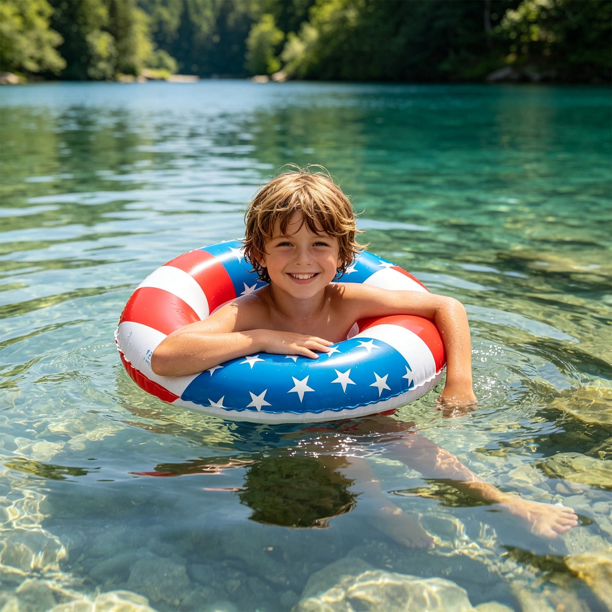 Pool Floats USA Flag Patriotic Swim Pool Tubes for Kids Adults Red White & Blue Pool Floaties Summer Pool Party 250th Anniversary 35in