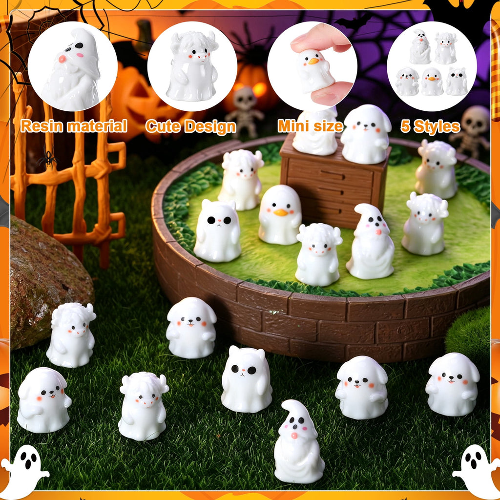 sixwipe 50 Pcs Mini Resin Ghosts, Small Ghost Figurines, Halloween Decorations for Spooky Tiered Tray Decor, Vase Filler, Home Tabletop Shelf Centerpieces, Party Favors Gift