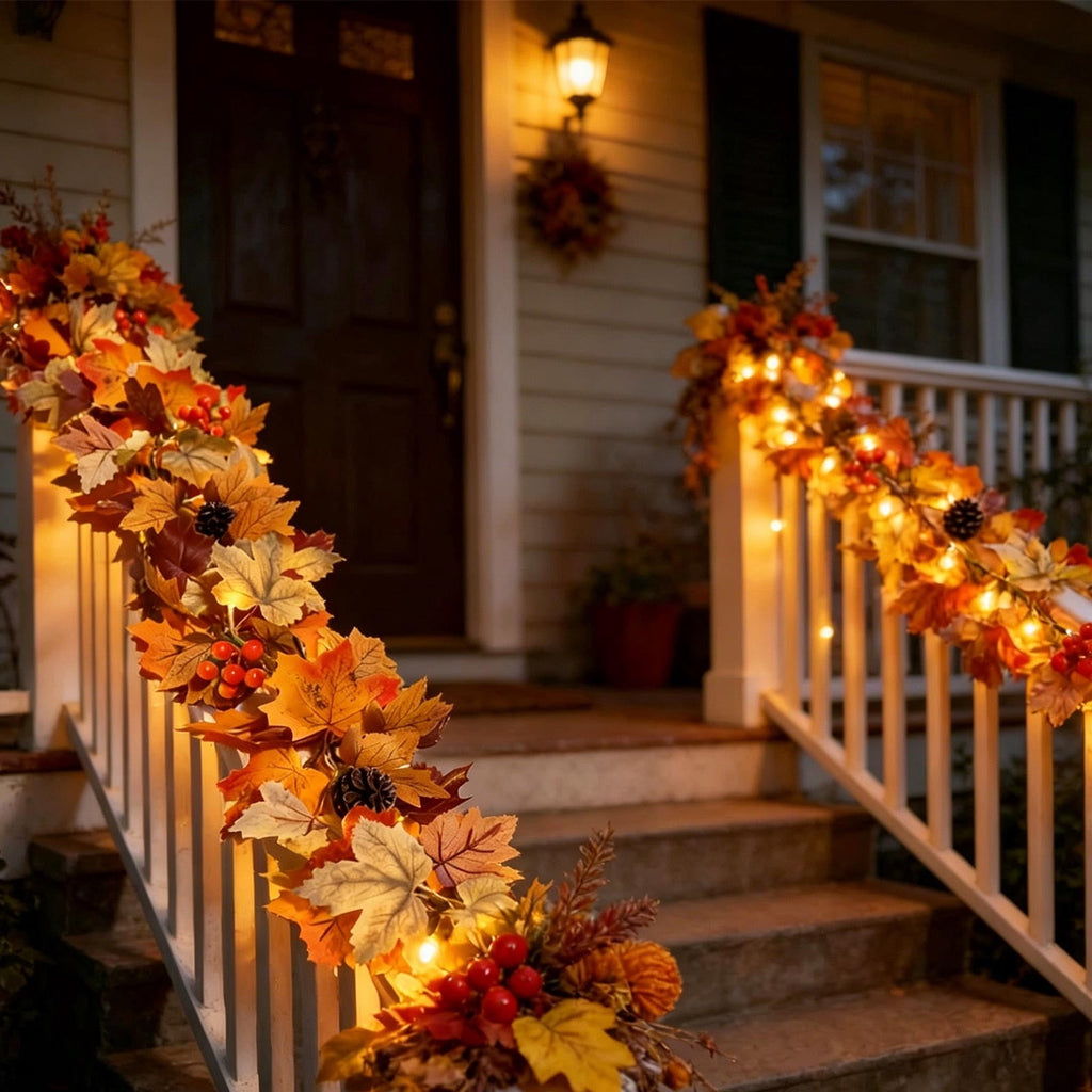 Fall Decorations for Home, 71 inch Fall Garland with Lights, Glowing Artificial Maple Leaves Home Decor Thanksgiving and Halloween, Bright colors