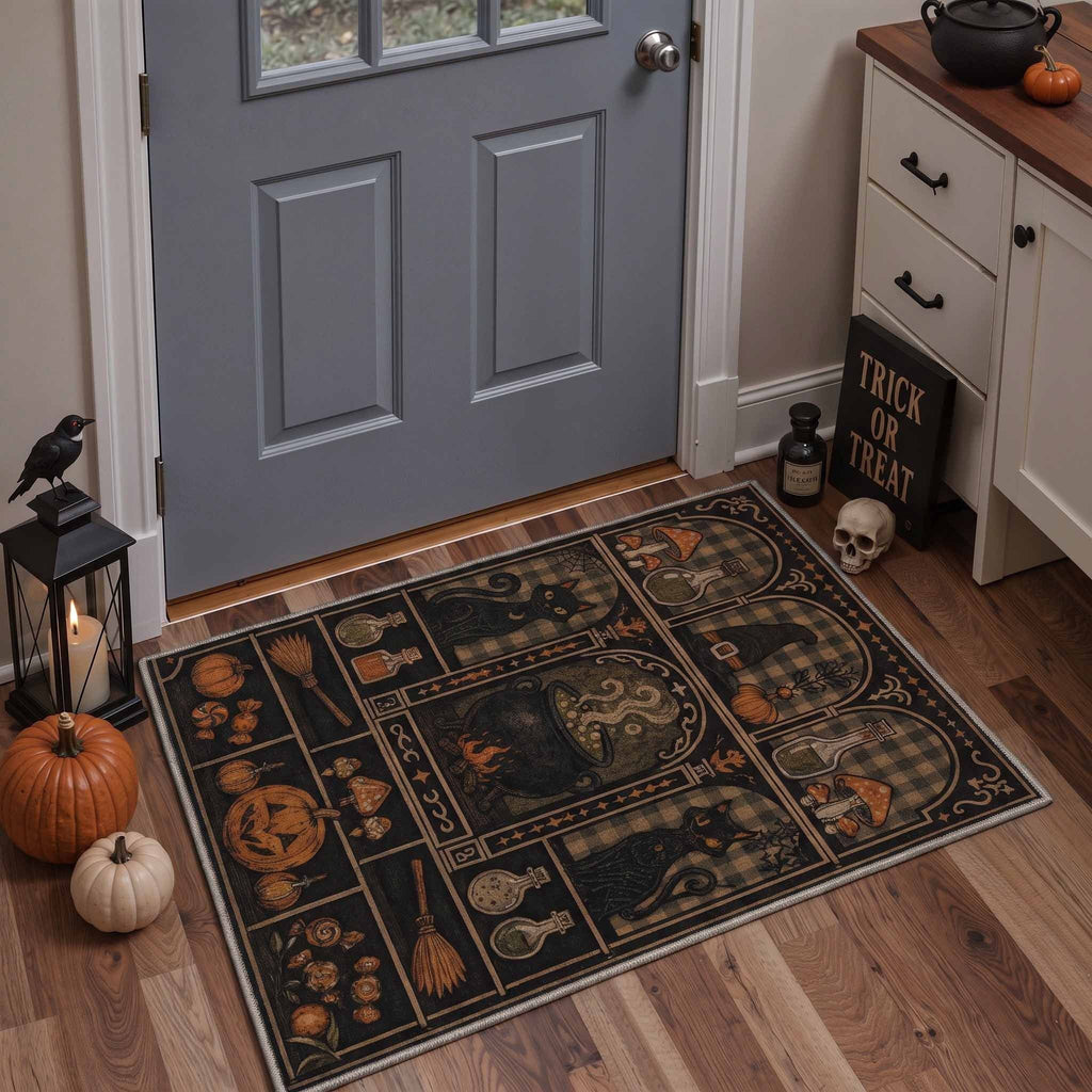 GENIMO 5'x7' Halloween Area Rug for Living Room, Washable Non Slip Soft Vintage Pumpkin Indoor Rug for Bedroom Dining Room Home Office, Antique Moss