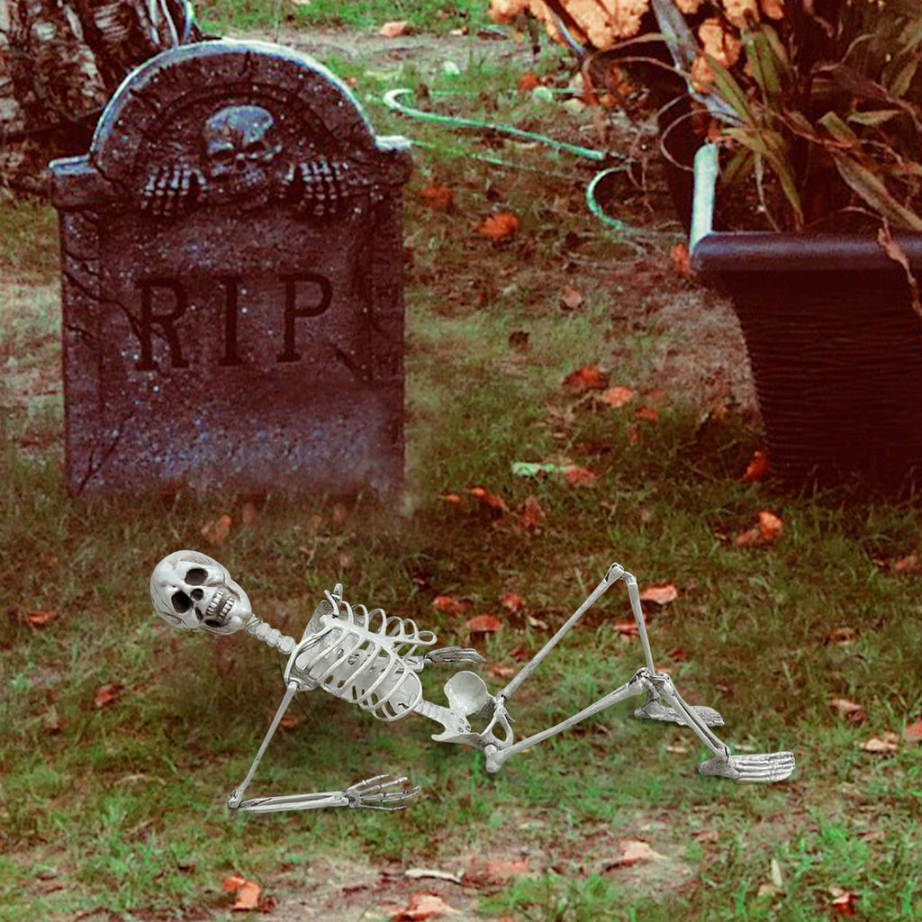 Realistic White Plastic Half Torso Skeleton Tabletop Prop, Detailed Human Half Skeleton Halloween Desktop Decor, Weatherproof Indoor Outdoor Reusable Spooky Party Ornament