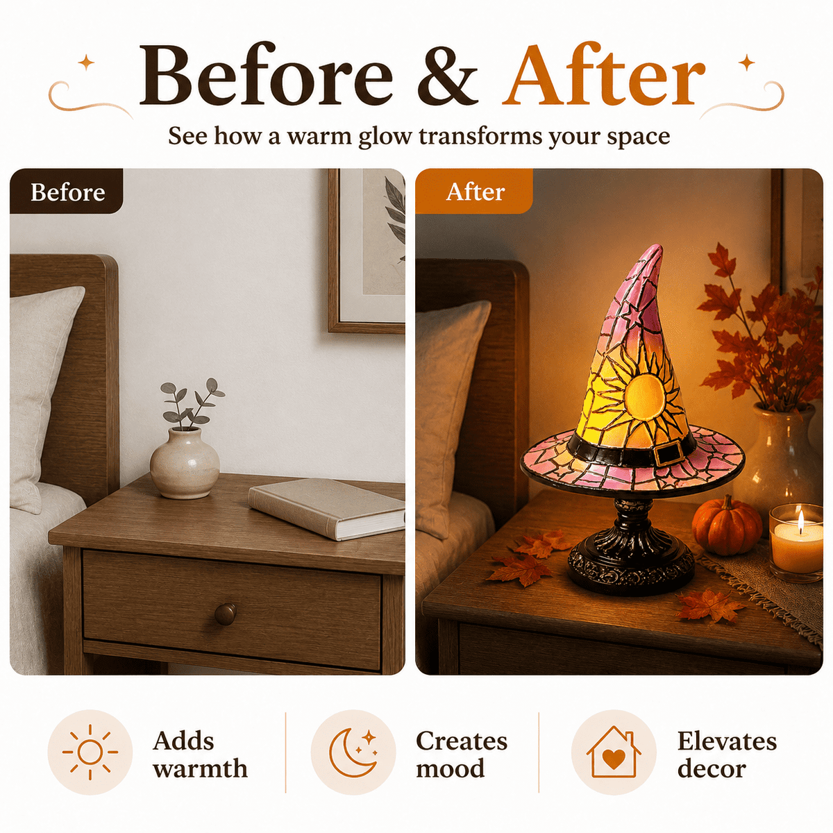 Diceymbol 11.81 Inch Halloween Ghost Night Light, Witch Hat Ghost Lamp with Jack O Lantern, Halloween Decorations Indoor for Table Mantel Party Decor