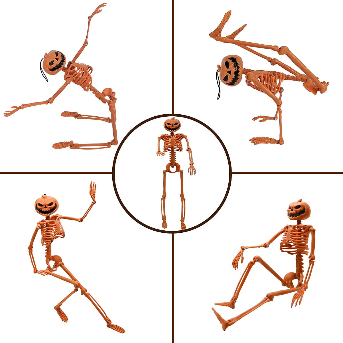 TETOU Halloween Pumpkin Skeleton Decorations with Posable Joints Skeletons for Party Haunted House Props Decorations, 2 Packs