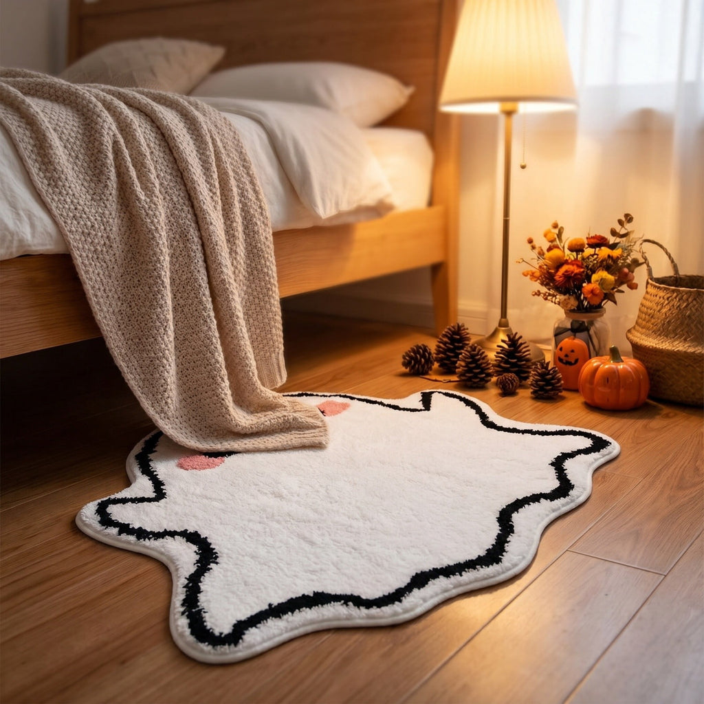 Halloween Decor White Ghost Rug 24x16 inches, Handmade Tufted Fluffy Aesthetic Area Rugs, Cute Soft Cool Non Slip Floor Carpet Bath mat, Living Room, Bathroom, playroom, Kitchen