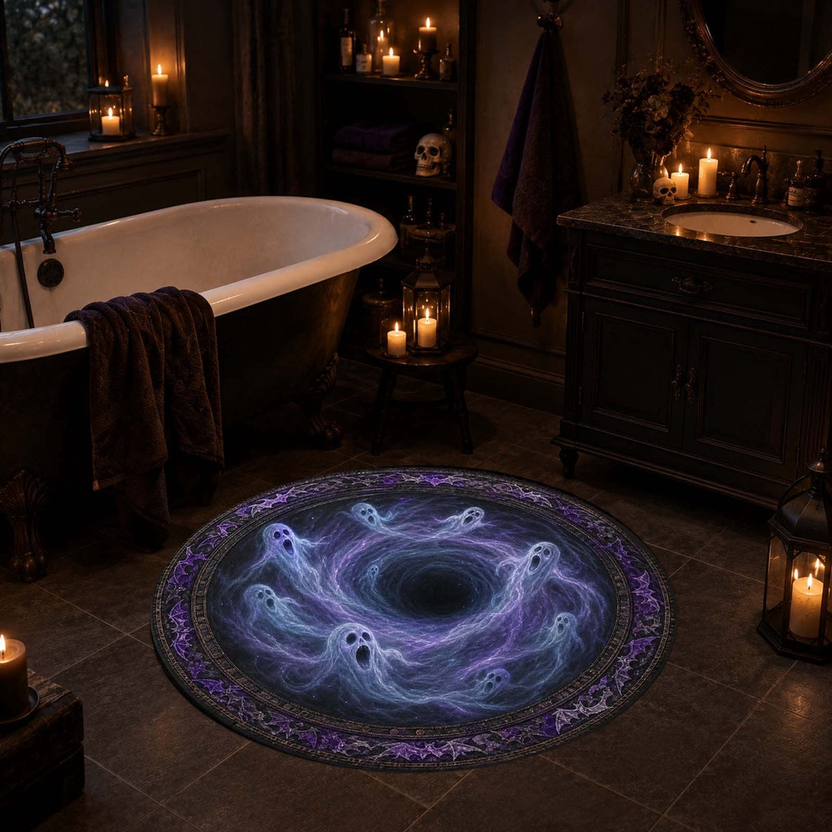 Win s Way 3D Illusion Round Halloween Rug Optical Illusion Doormat Non- Washable Entryway Decor Spooky Fall Front Door Mat for Party Decoration Available in 15.8/23.6/31.5 Inch