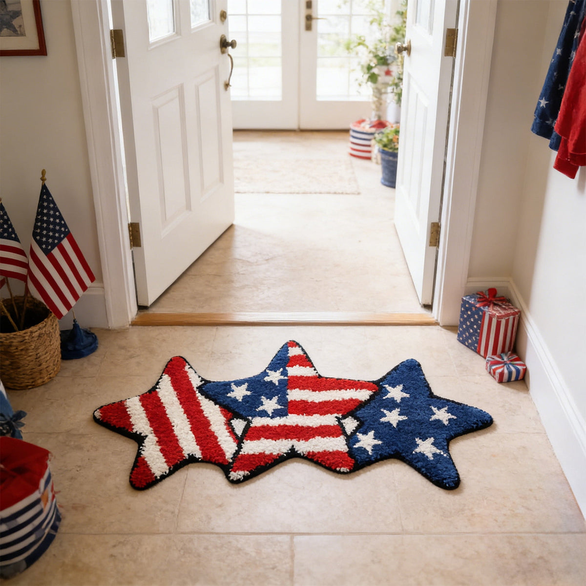 Wooowa Plush Style Multi Purpose Floor Mat Bathroom Entrance Coffee Table Carpet Fit for Fourth of July Decorations Patriotic Decor for Home Daily Holiday Festive Use
