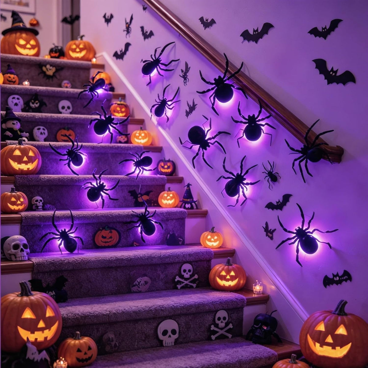 CQHVKQ 36 PCS Halloween Bats Decorations, Realistic 3D LED Bats Wall Stickers Decor, Assorted Size Removable Lighted PVC Bats DIY Wall Sticker for Halloween Party, Bedroom, Home, Indoor and Outdoor