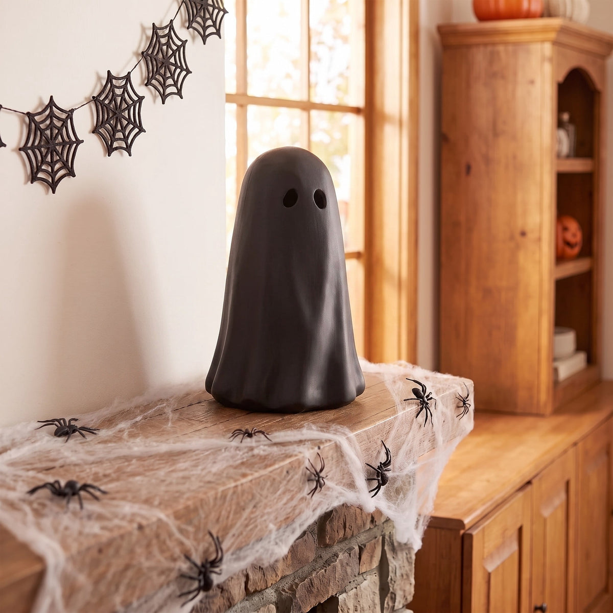 Paper Mache Ghost Decoration, Black, 10.9", Halloween by Way To Celebrate
