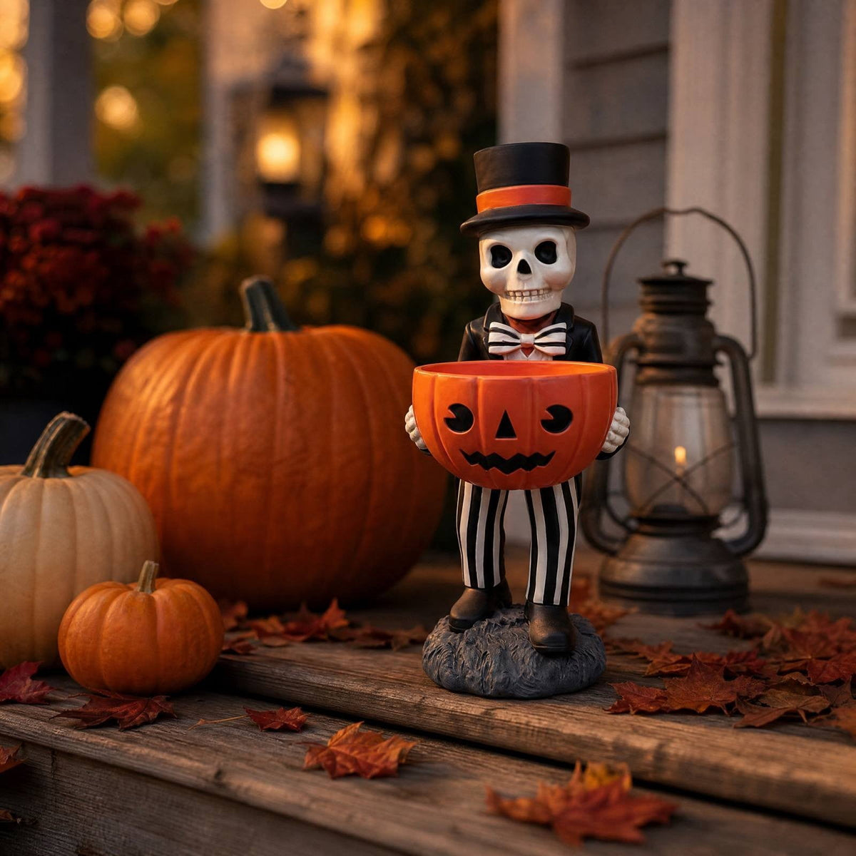Halloween Decoration Ghost Figurine 11in Resin Ghost Statues with Pumpkin Candy Bowl for Outdoor Indoor Front Door, Porch Yard Lawn Party Decor
