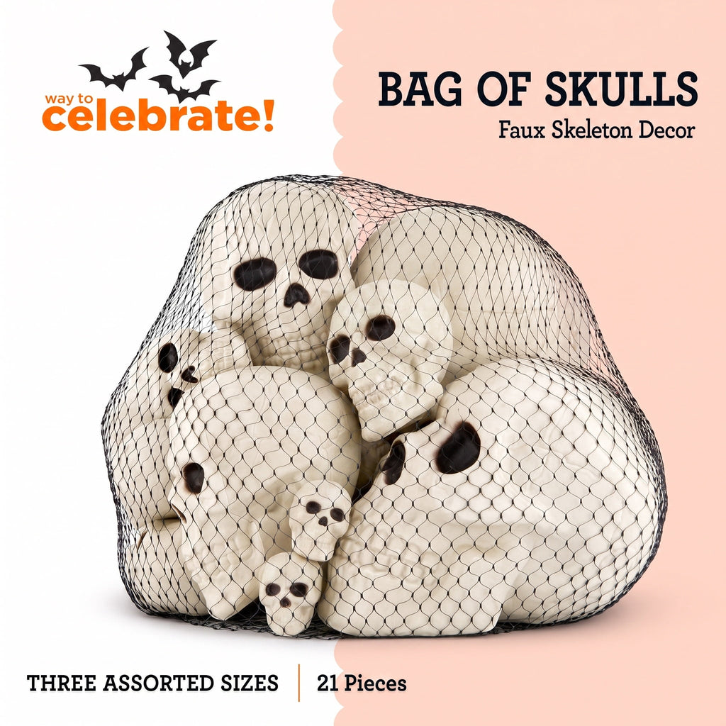 Faux Bag of Skulls, 21 Pieces, Halloween by Way To Celebrate