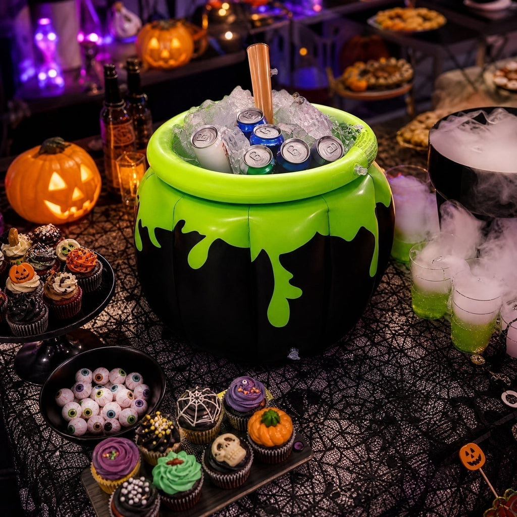 Halloween Inflatable Witch Legs Cauldron Cooler, 50+ Cans Super Capacity Drink Cooler, 40" Halloween Party Decorations for Holiday Party Home Indoor Outdoor Garden Lawn Yard