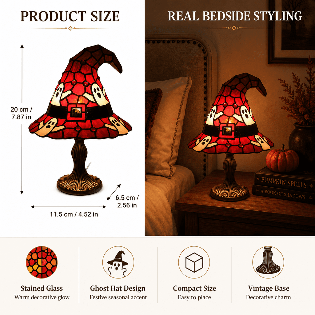 Diceymbol 11.81 Inch Halloween Ghost Night Light, Witch Hat Ghost Lamp with Jack O Lantern, Halloween Decorations Indoor for Table Mantel Party Decor