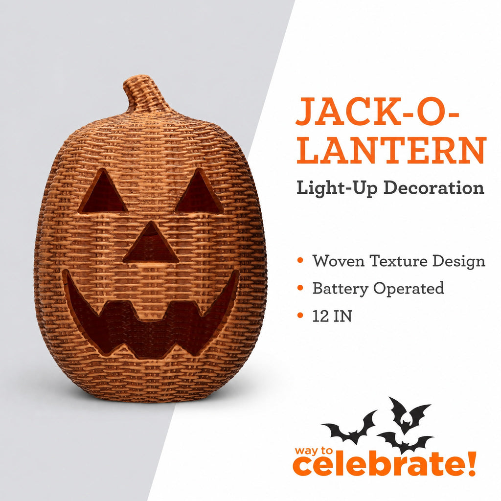 Light-Up Blow Mold Woven Jack-o'-Lantern Decoration, Brown, 12", Halloween by Way To Celebrate