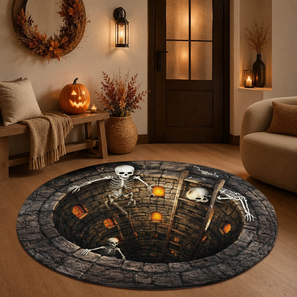 Win s Way 3D Illusion Round Halloween Rug Optical Illusion Doormat Non- Washable Entryway Decor Spooky Fall Front Door Mat for Party Decoration Available in 15.8/23.6/31.5 Inch
