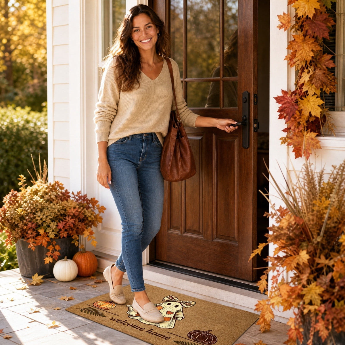 Fllostpr Halloween Pumpkin Doormat 24x16 Inch, Vintage Brown-o'-Lantern Rug Soft Non-Slip Washable Holiday Decorations for Front Door Entryway Kitchen
