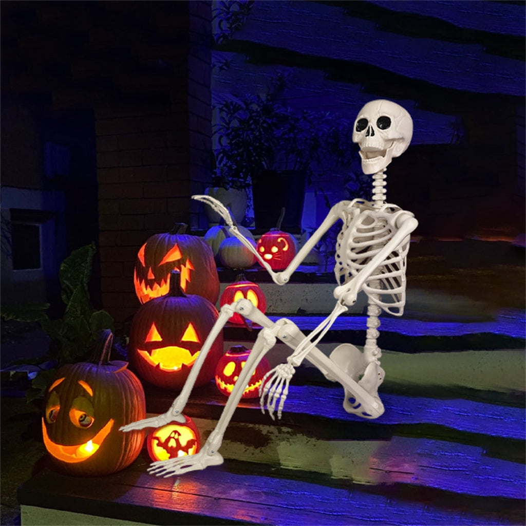 AUHomi 1 PC Halloween Skeleton, 15.7" Full Body Halloween Skeleton Decor with Movable Joints, Party Decorations, Halloween Outdoor Skeleton Decoration, Horror House Graveyard Props (S)