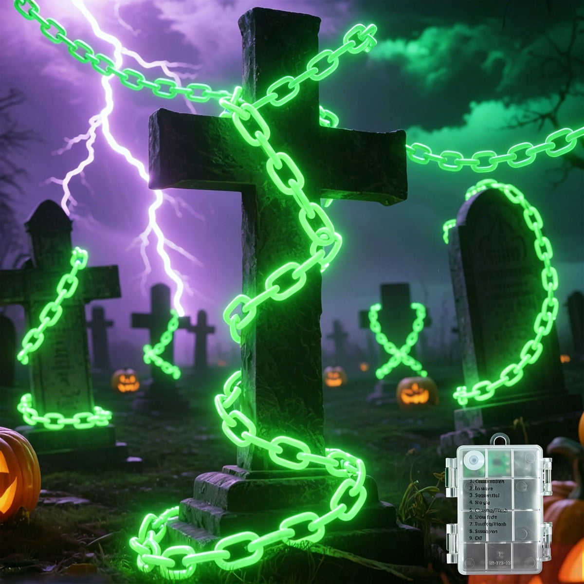 10Ft Battery Operated Plastic Chain Lights for Halloween Decorations, 8 Modes Timer Orange Halloween String Lights Waterproof Lighted Props Chains for Skeleton Dog, Haunt House,Costumes Party Decor