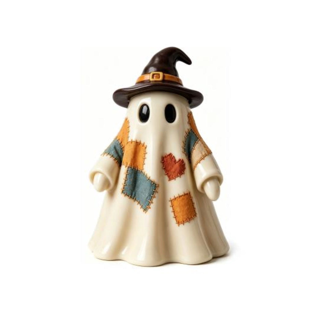 Halloween Ghost Figurine, Ghost Girl with Pink Bow & Hot Drink, Funny Ghost Statue Halloween Decor for Gift, Cute Spooky Tabletop Ornament for Home, Mantle, Desk & Party Decoration