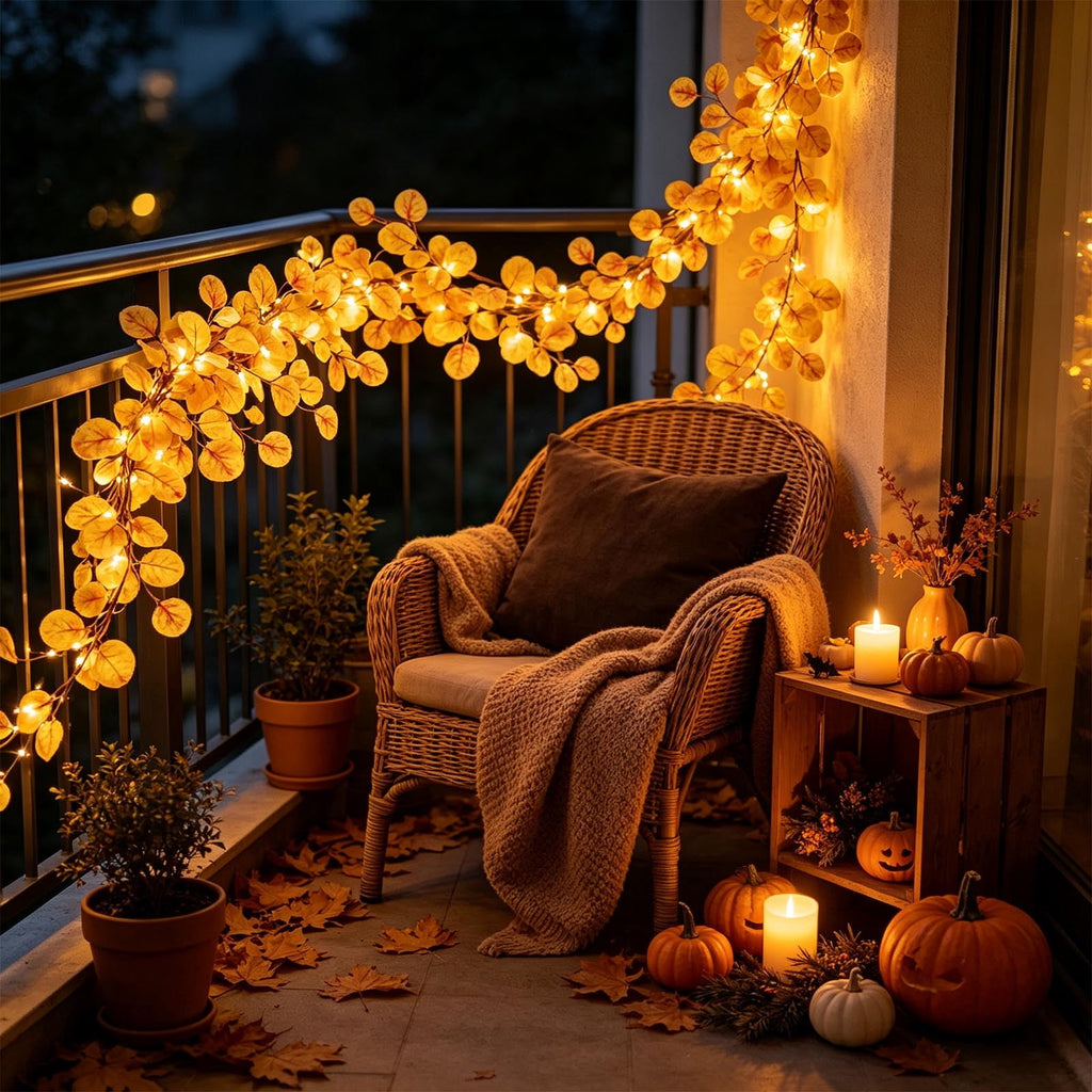 Chmadoxn 78.74" Halloween Thanksgiving Maple Leaf Garland with Mini Pumpkins & Berries, Artificial Fall Leaves Vine for Mantel Staircase Porch, Autumn Harvest Hanging Home Decor