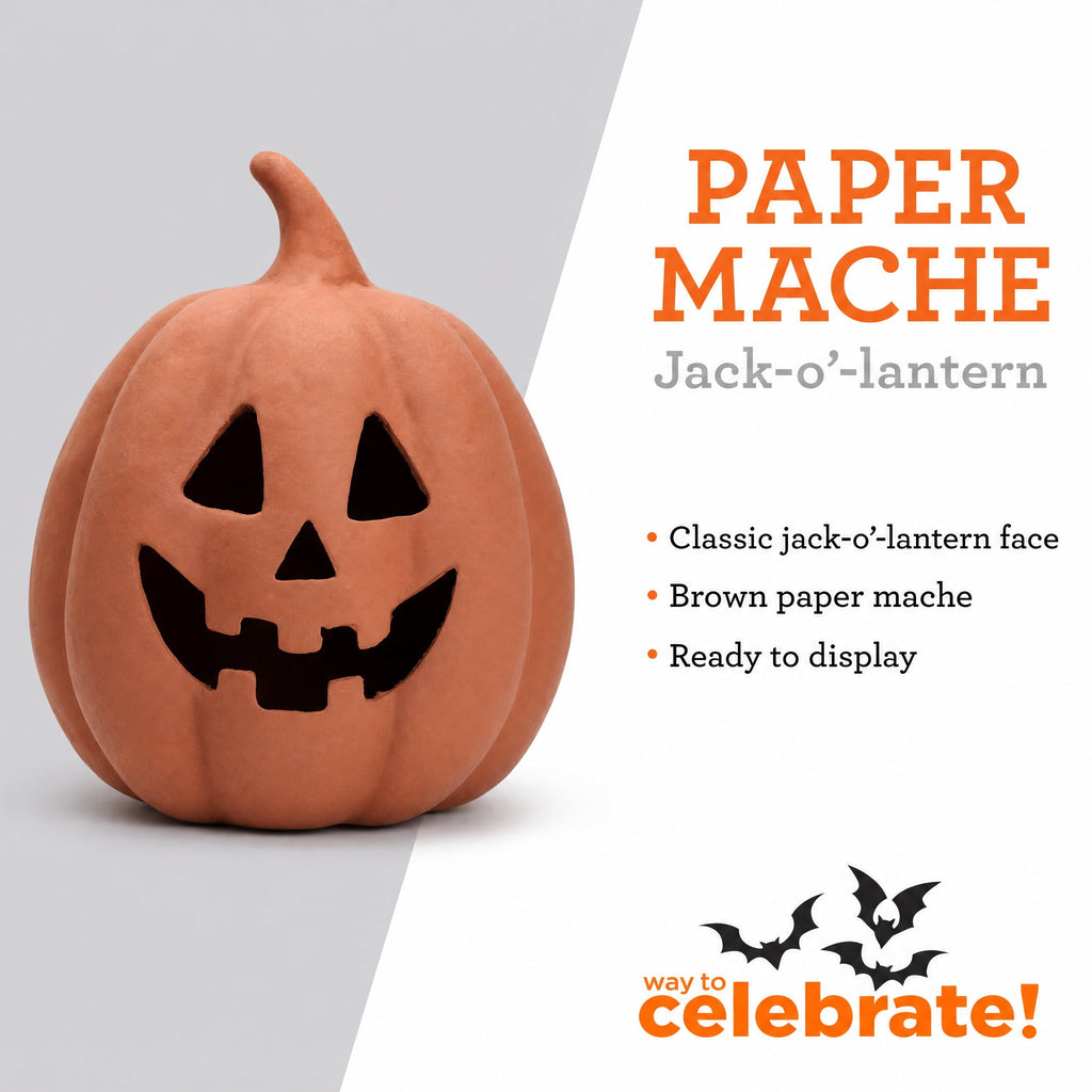 Paper Mache Jack-o'-Lantern Decoration, Black, 8.3", Halloween by Way To Celebrate