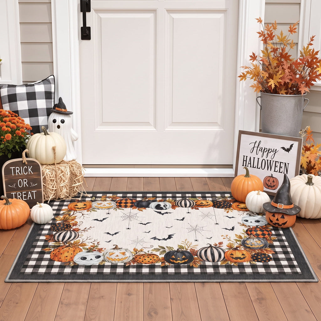 KUETH 3'x5' Halloween Machine Washable Area Rug, Non-Slip Rugs for Living Room, Bedroom and Dining Room, Orange