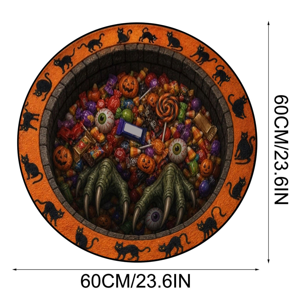 Halloween Round Rug Optical Ghost Pumpkin Mat 15.75in Diameter Polyester Skidproof & Soft for Entryway Bedroom Party by MPOISVA