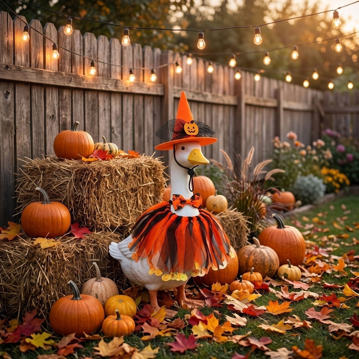 Halloween Garden Porch Decor, Porch Goose Outfits Halloween, 23 Inch Porch Goose Outfits, Witch Dress and Hat Set, Fits 23X11X26 Inch Standing Plush Goose for Front Porch Lawn