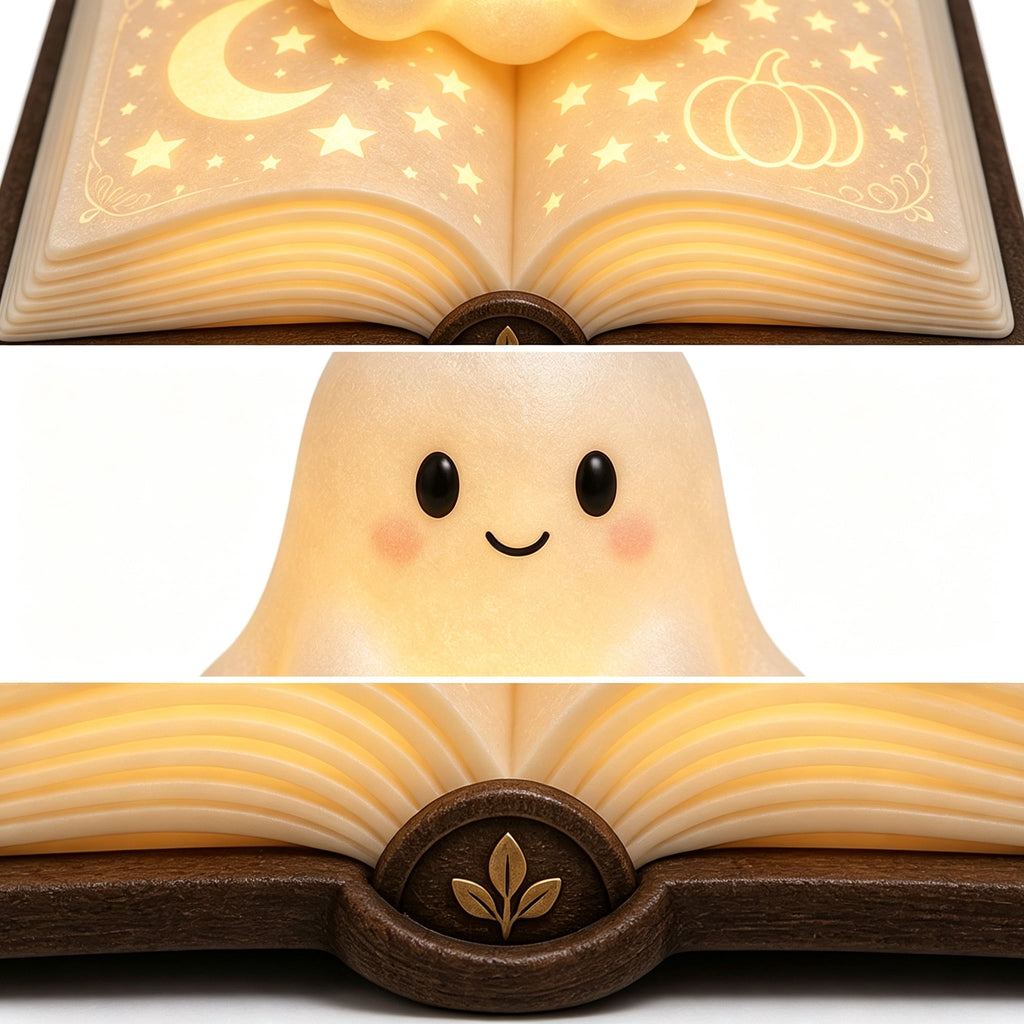 Gifts Under $20 Ghost Campfire Night Light, Flickering Flame Nightlight, Halloween 3D Cute Spooky Marshmallow Ghost Decoration for Bedroom, Spooky Season Home Halloween Decor for Ki*ds Adults