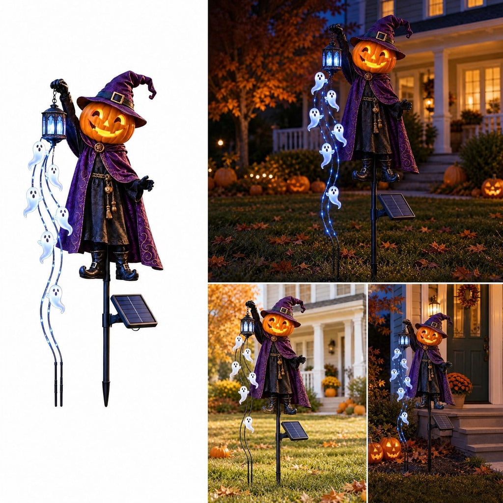 Halloween Solar Garden Stake Light,Metal Hanging Pumpkin Lantern Waterproof for Yard Lawn Proch