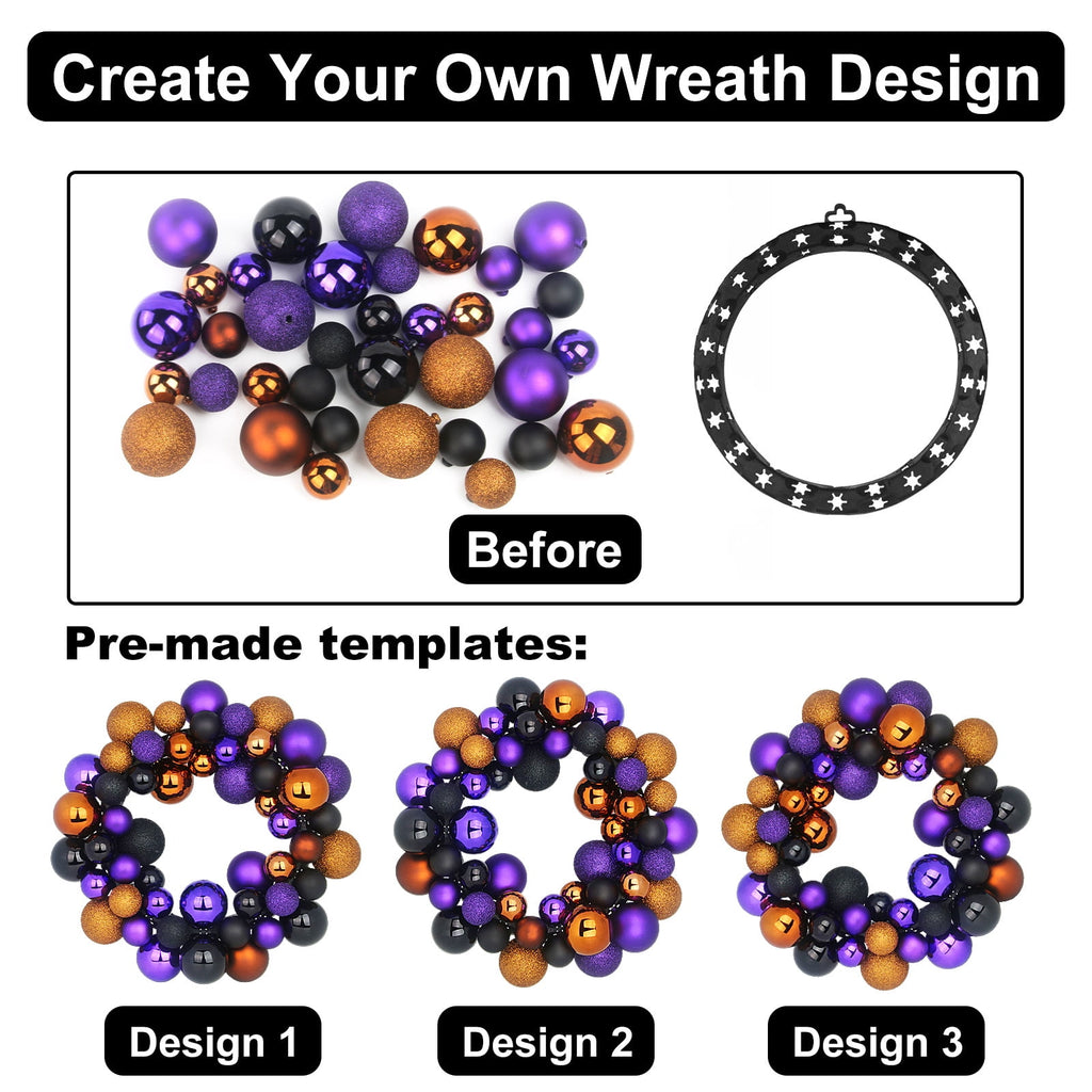 DUNCHATY Halloween Ball Garland Wreath, 14 Inch - Spooky Decor for Parties, Events, Gifts - Door Window Wall