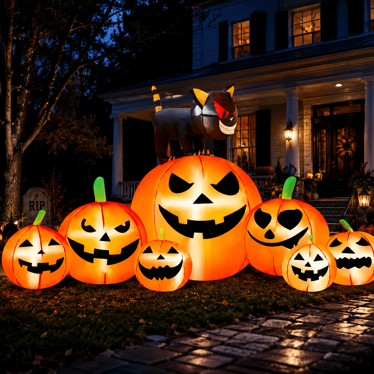 Yexmas 8.7ft Halloween Inflatables Pumpkins 7 Blow Up Decor with Witches Hat, Built-in LED Lights for Halloween Party, Yard, Garden, Lawn