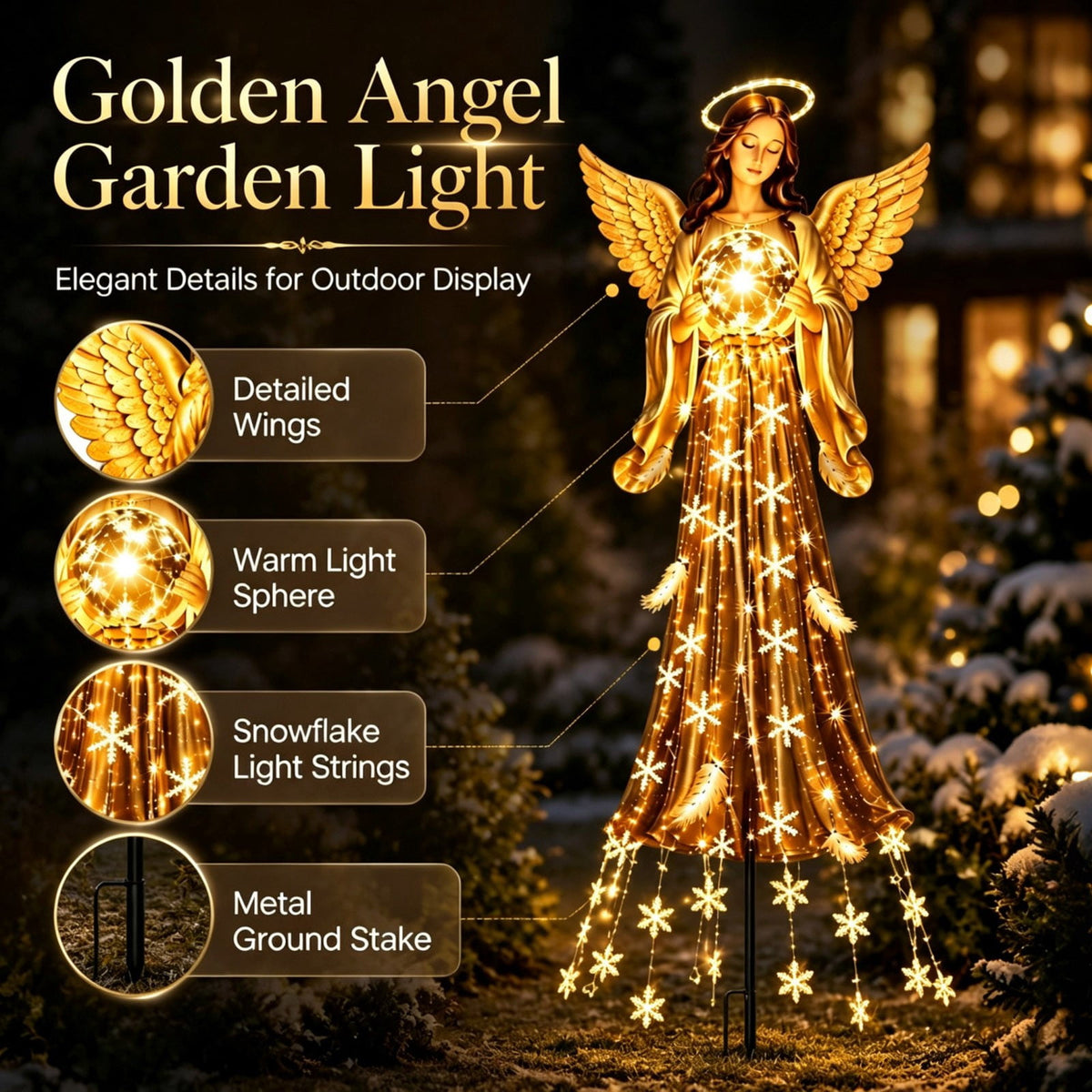 Luckky Christmas Bell Cascade Solar Yard Light,Solar Powered Flowing Star Bell Stake Light,Warm Yellow Outdoor Holiday Decor for Christmas Yard Decor（1 Pack）