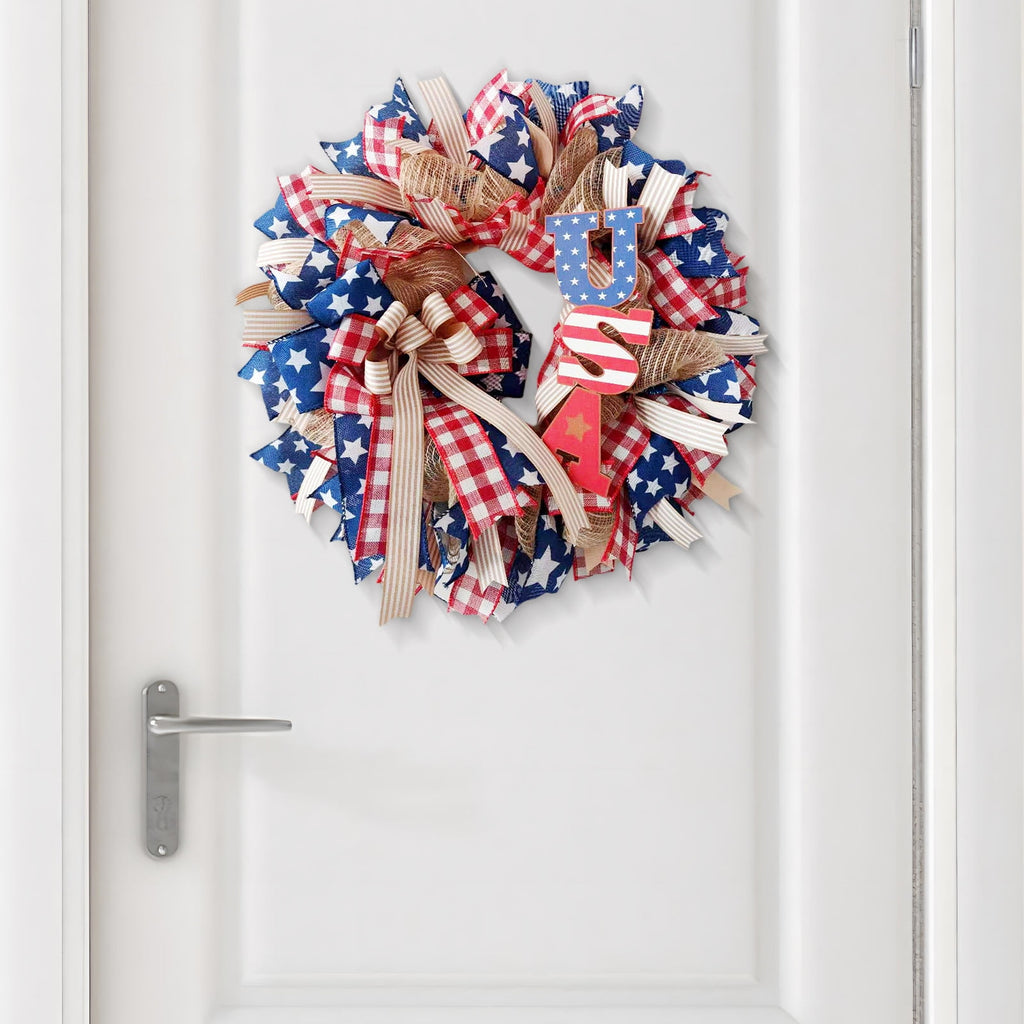 Nkmbld 4th of July Wreaths for Front Door, Independence Day Wreath Red White Blue Flower Wreath for Independence Day Memorial Day Flag Day Decor