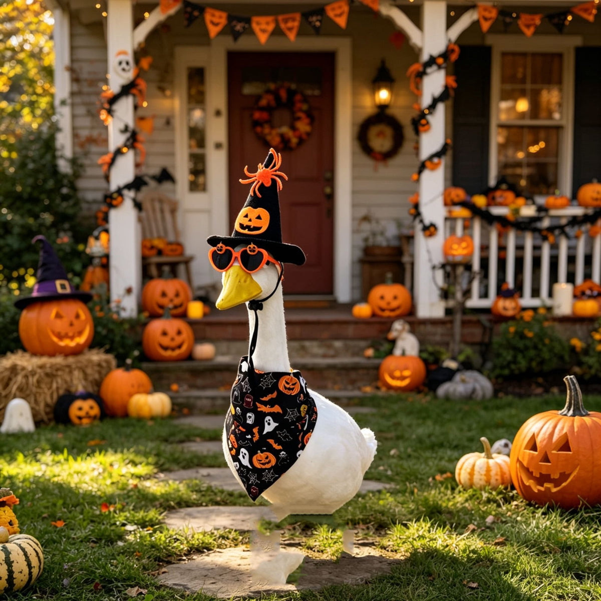 Halloween Garden Porch Decor, Porch Goose Outfits Halloween, 23 Inch Porch Goose Outfits, Witch Dress and Hat Set, Fits 23X11X26 Inch Standing Plush Goose for Front Porch Lawn