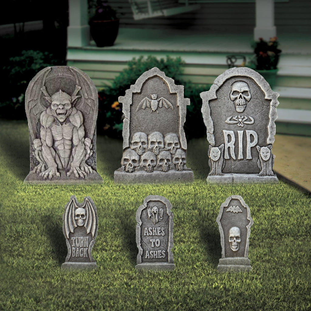 Tombstones Goblins Decoration Set, Gray, 6 Pieces, Halloween by Way To Celebrate