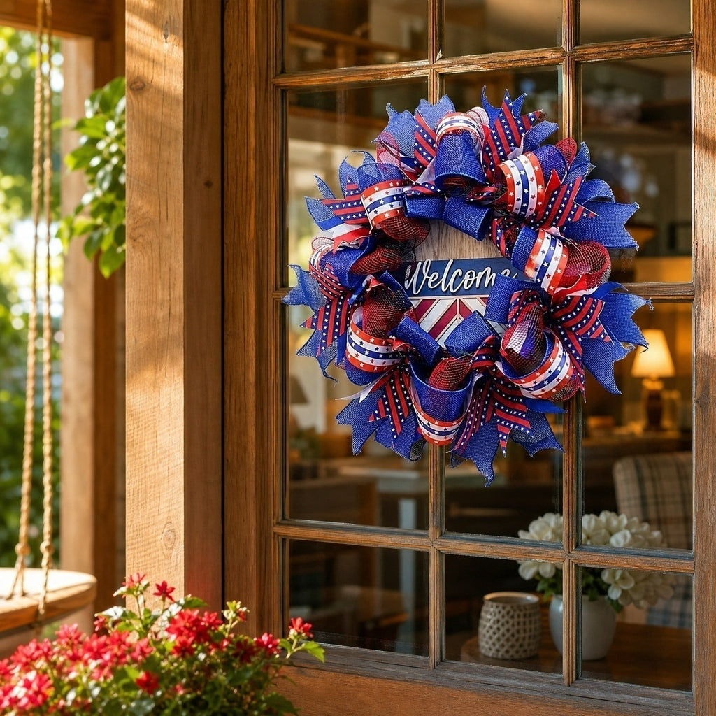 Nkmbld 4th of July Wreaths for Front Door, Independence Day Wreath Red White Blue Flower Wreath for Independence Day Memorial Day Flag Day Decor