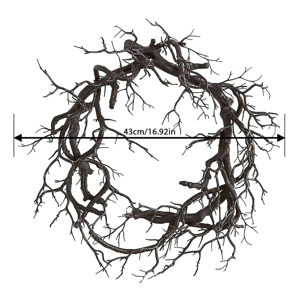 ZTTD Halloween Black Branch Wreath Signs for Front Door with Red Lights,Handcrafted Halloween Horror Wreath for Indoor Outdoor Party Window Wall Decor Farmhouse Garland Yard(Black Branch-Red Lights)