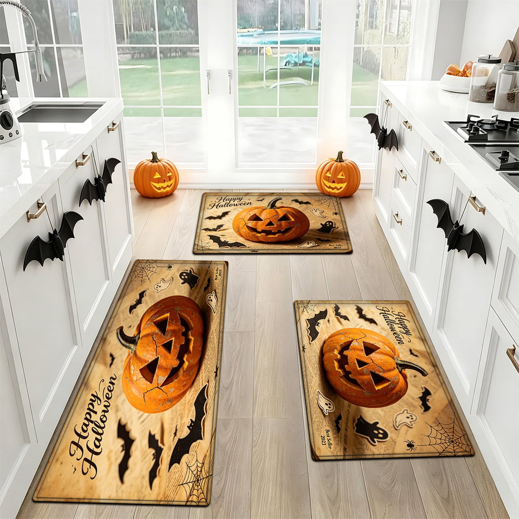 YIMEIS Halloween Pumpkin Lanterns Multi-purpose 1-Piece Flannel Mat and Kitchen Rugs,Soft Non-slip for Home Bedroom Bathroom