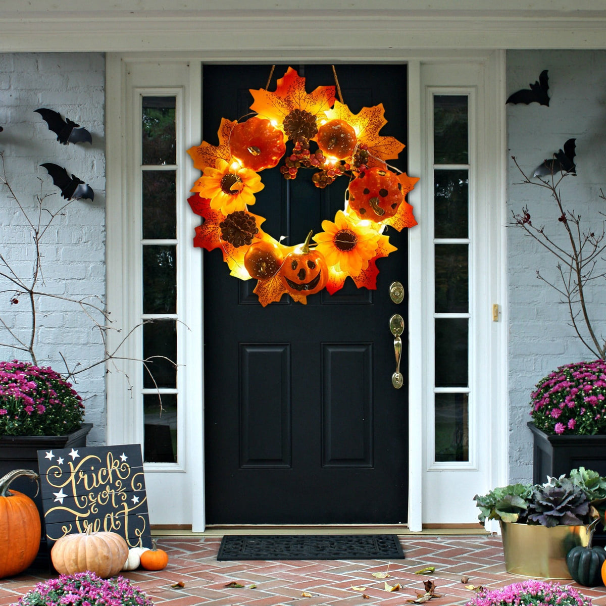 Halloween Wreath Festival Decoration Maple Leaf Pumpkin Wall Hanging Arrangement Harvests Festival Door Hanging Fall Decor for Fireplace Porch Table 11.81 in