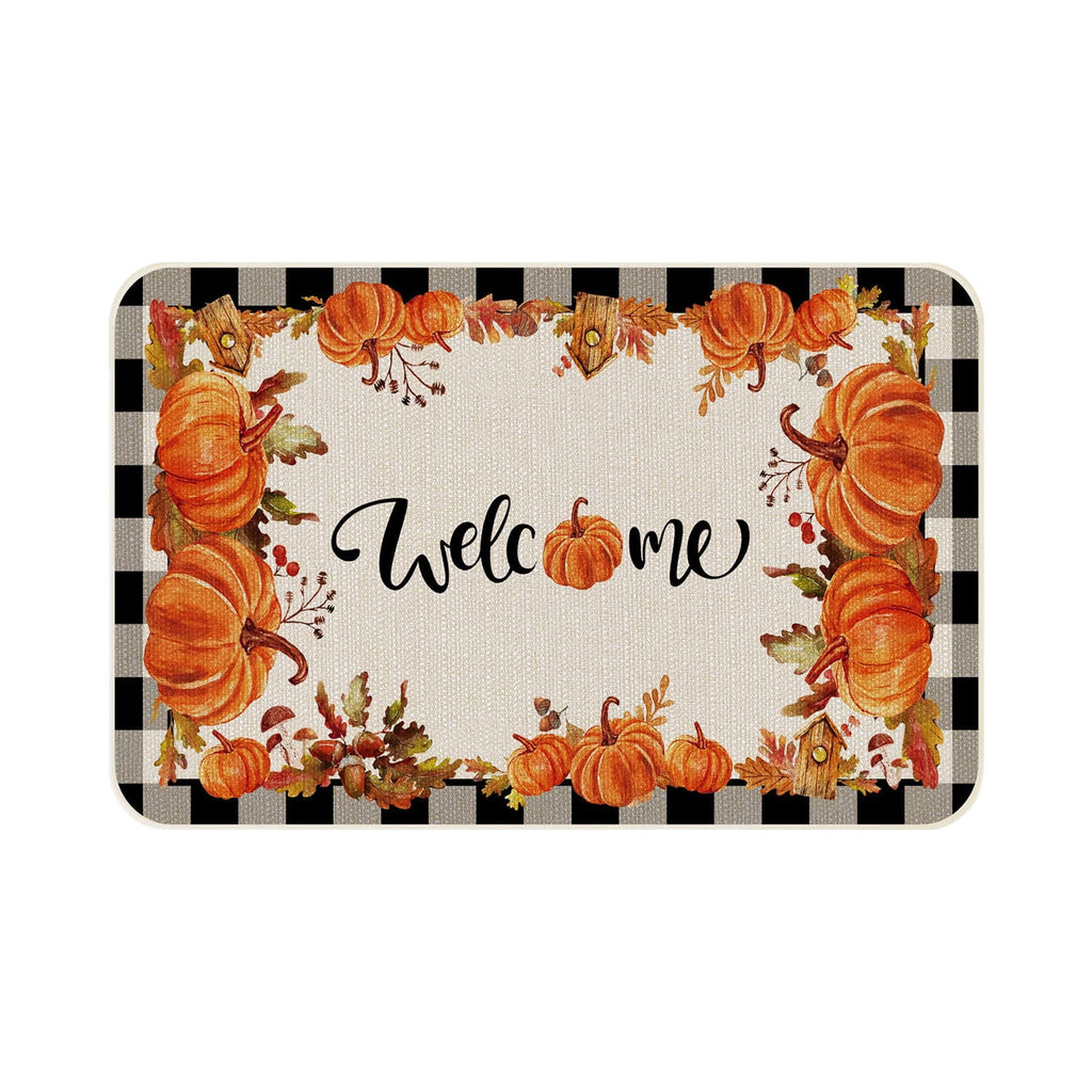 chaungfeng Welcome Fall Door Mat, Seasonal Pumpkin Decorative Doormat, Thick Non-Slip Rugs, for Indoor Outdoor Entrance Floor, Halloween Thanksgiving Decoration (23.6"X15.7")