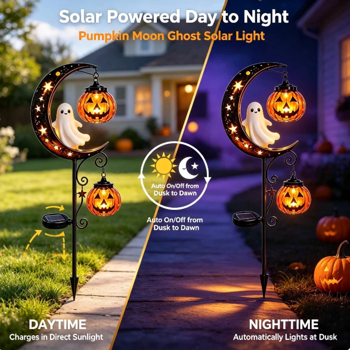 Halloween Solar Garden Stake Light,Metal Hanging Pumpkin Lantern Waterproof for Yard Lawn Proch