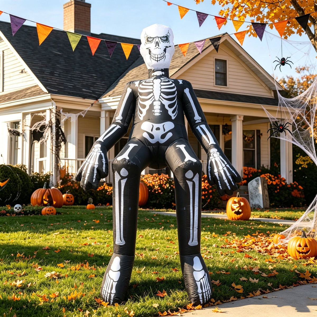 Halloween Inflatables Outdoor Decorations, 10.5ft Sitting Skeleton Halloween Outdoor Inflatables Decorations Skeleton Blow Up Built in Lights Air Pump for Halloween Party Yard Garden Party Supplies