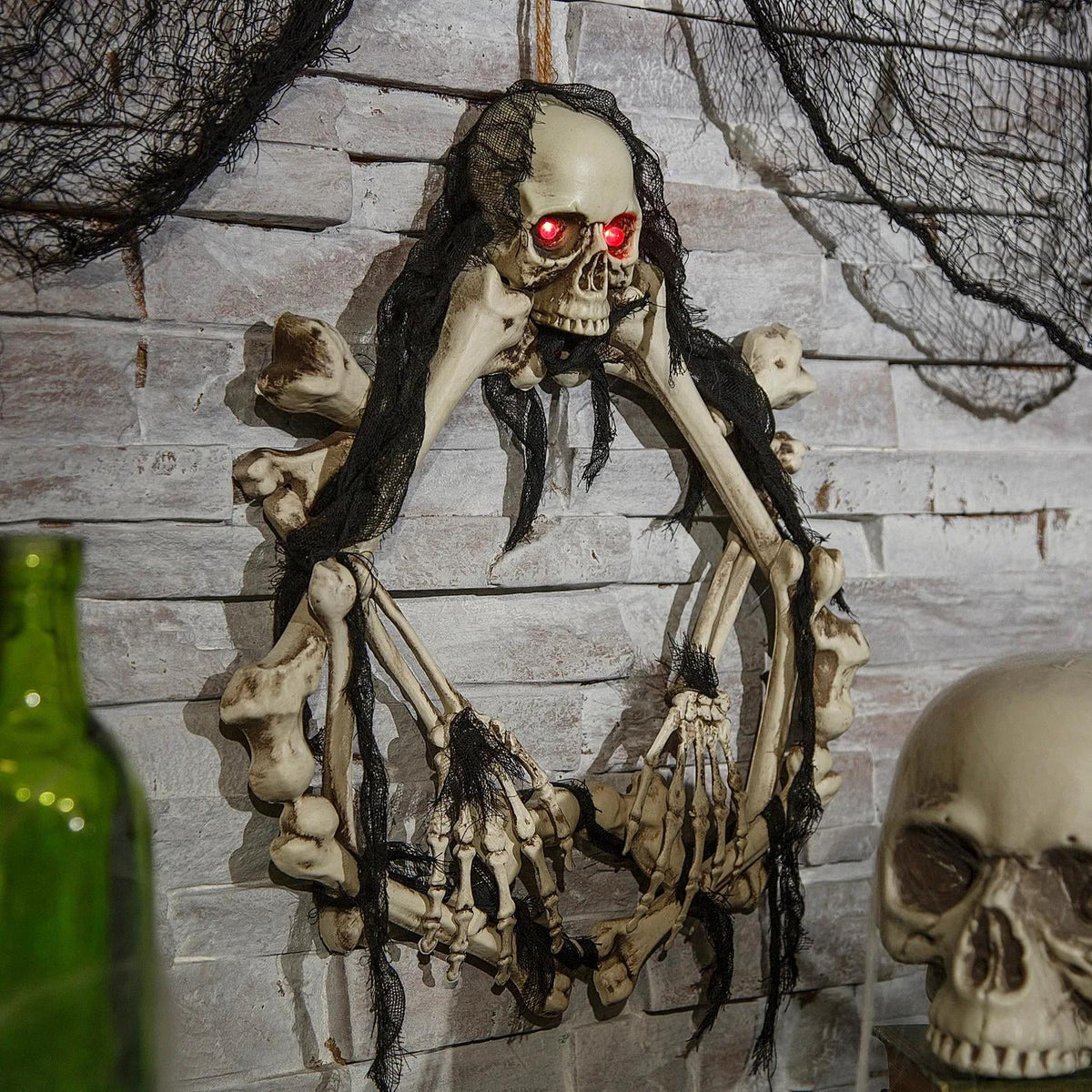 Bone Wreath Light-Up Halloween Decoration 16.5"