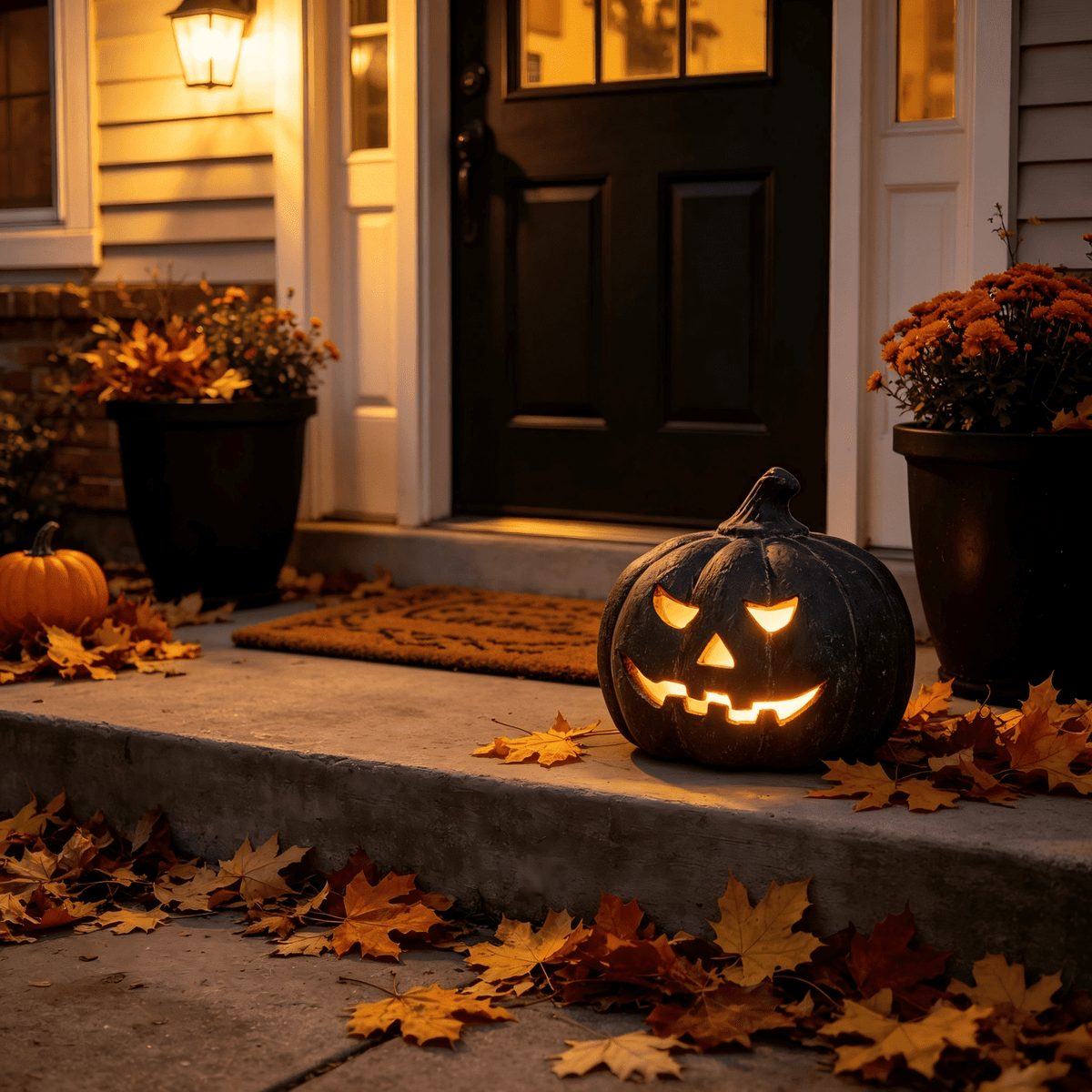 Halloween Decorations - 5.9" Black Handmade Resin Jack O Lantern Pumpkin Fall Decor, Indoor Outside Gothic Festival House Centerpiece Decoration for Table Garden Living Room Mantel