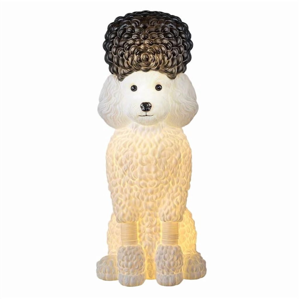 Clearance 7.8" Lighted Poodle Dog Figurine - Resin Warm Glow Statue with Dark Top Knot, Battery Operated Night Light, Cute Tabletop Decor for Home, Nursery, and Pet Lovers