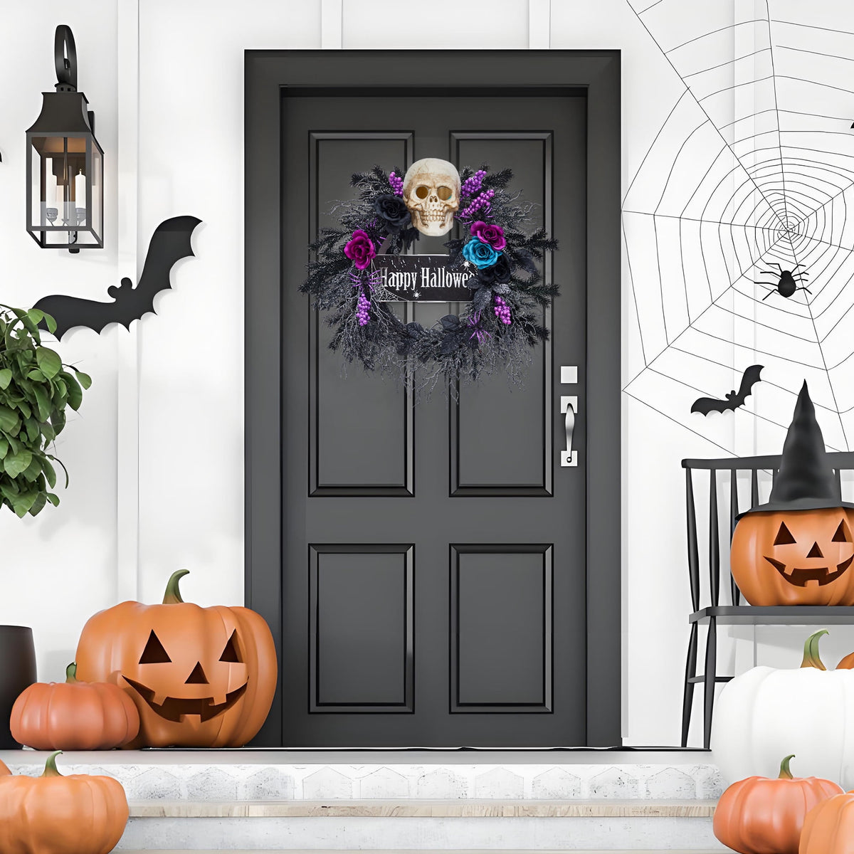 Halloween Wreath, Halloween Decorations Prelit Front Door Wreath for Indoor Wall Window Decor（18/20/22 Inch）