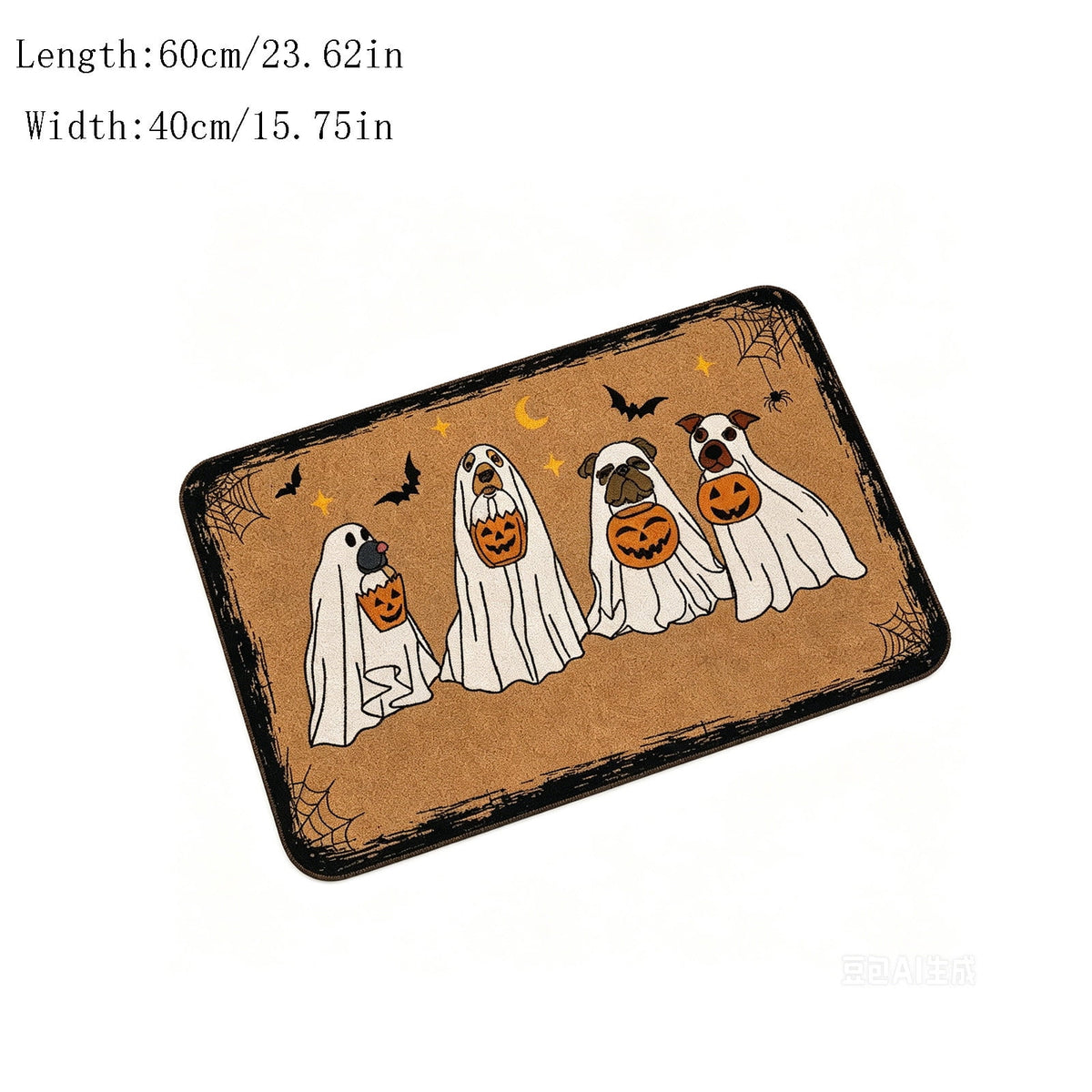Halloween Ghost Dog Door Mat, Outdoor Coir Entrance Mat for Porch, Spooky Decor for Home Outdoor Entryway Black