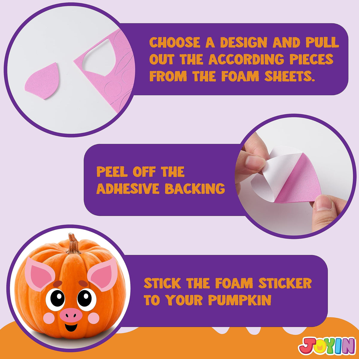 Joyfy 16 Faces Halloween Pumpkin Decorations Stickers Foam Craft Kit, 18 Sheets 16 Designs Halloween Party Favors for Kids, Party Supplies Arts Activities, Jack O Lantern Face Sticker School Gifts