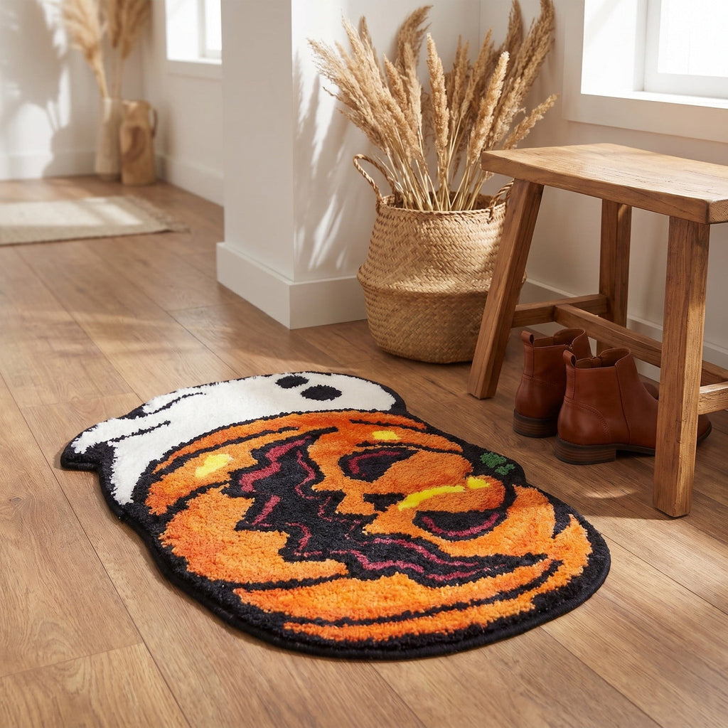 Halloween Door Mat Pumpkin Shaped Non-Absorbent Skidproof Mat 15.75x23.62in Polyester Skidproof & Weather Resistant for Front Door Porch Indoor Outdoor Halloween Door Mat by MPOISVA