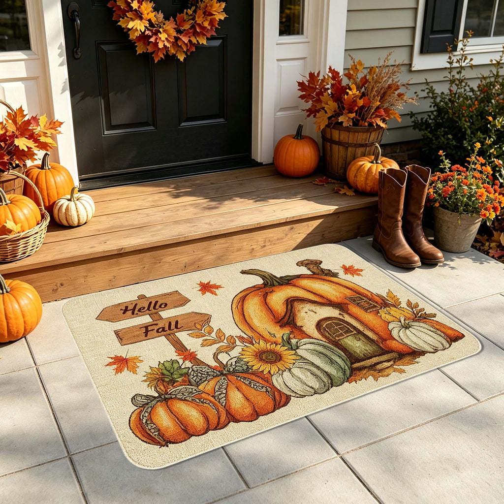 Yhmxh Fall Pumpkin Decorative Door Mat, Autumn Harvest Welcome Entryway Rug, Non‑Slip Absorbent Front Doormat, Seasonal Floor Mat for Indoor Outdoor Halloween Home Decoration 15.7x23.6 Inch
